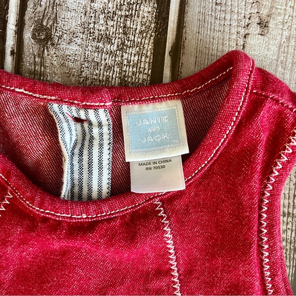 Janie & Jack Denim Jumper Dress Sz 6-12 Months Red - Picture 2 of 7